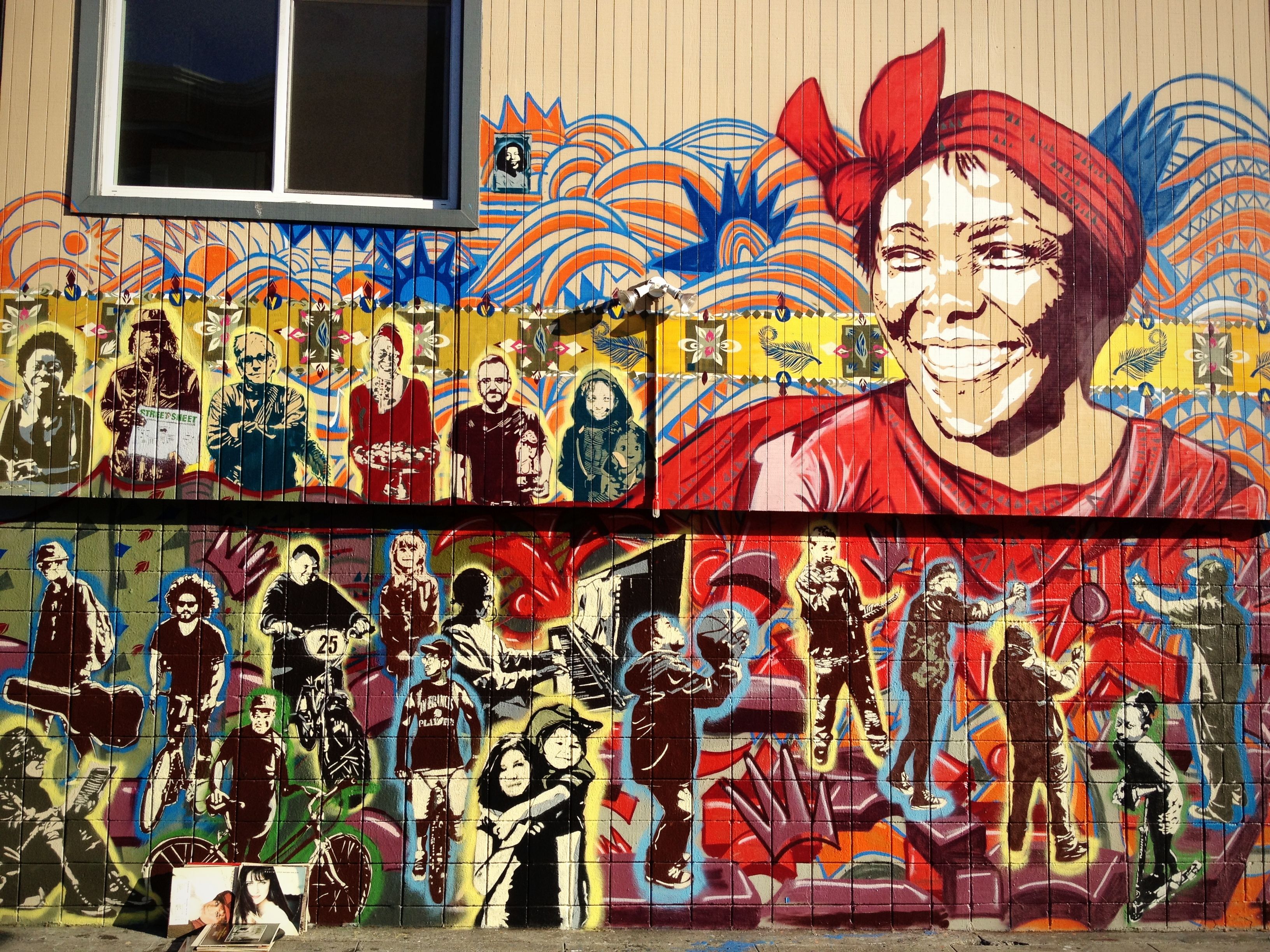 San Francisco street mural by Kate Decicco and Delvin Kenobe, celebrating the life of human rights and environmental activist Wangari Maathai. San Francisco street mural by Kate Decicco and Delvin Kenobe, celebrating the life of human rights and environmental activist Wangari Maathai.
