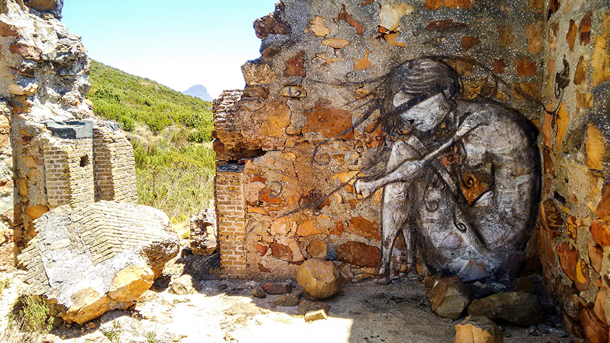 Graffiti captured by a trail runner on Table Mountain’s Tafelberg Road near Cape Town.