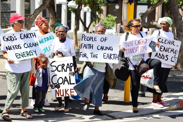 CAPE TOWN, SOUTH AFRICA: Wednesday 21 November 2018: Delegates participate in the Southern African Faith Communities' Environment Institute (SAFCEI) which hosted a People's Power Learning Fest at the Tshisimani Training Centre in Mowbray. The delegates then proceeded to protest outside the gates of Parliament.  Photo by Roger Sedres for SAFCEI