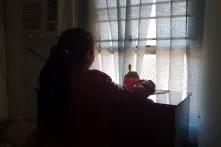 Woman at a domestic violence shelter