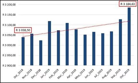 Figure 1:  Cost of The Household Food Basket (October 2018 to October 2019).   