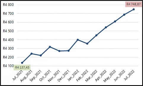 Figure 1:  Average Household Food Basket:  Year-on-year, from July 2021 to July 2022.