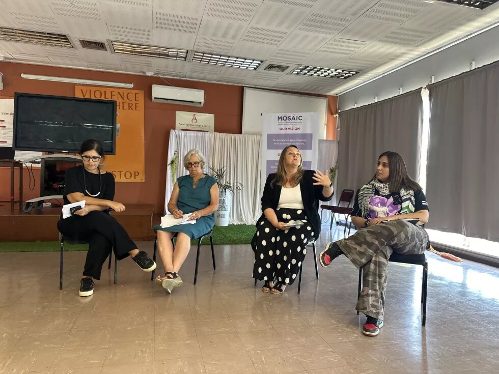 Panelists at the Removing the Trigger campaign launch. Claudia Lopes, HBF (far left), Adele Kirsten, GFSA, Kerryn Rehse, Mosaic and Mariam Mangera, NSM. 