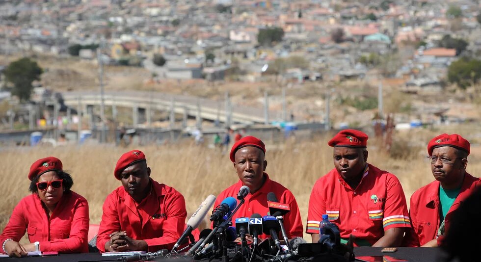 EFF leaders during the party's media conference regarding coalitions following the 2016 local government elections.